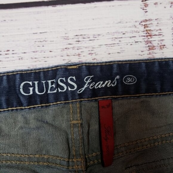 Guess Jeans Flirty Boot Cut Dark Wash Stretch Distressed Flap Pockets - Picture 11 of 15
